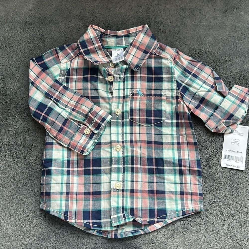Carter’s Boys Plaid Button Down Shirt Size 6 Months NWT